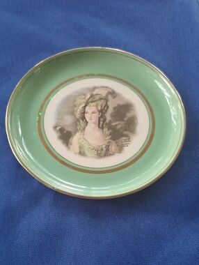 Vintage Mint Green Hand-Painted Decorative Plate with Portrait